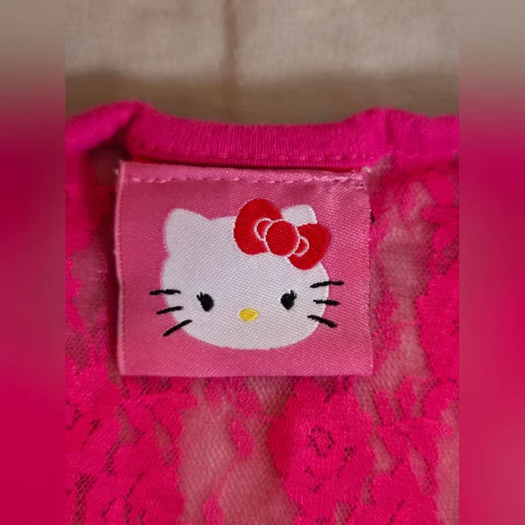 Sanrio | Hello Kitty Heather Gray Racerback Tank with Hot Pink Lace Yoke, Size S - Picture 4 of 7